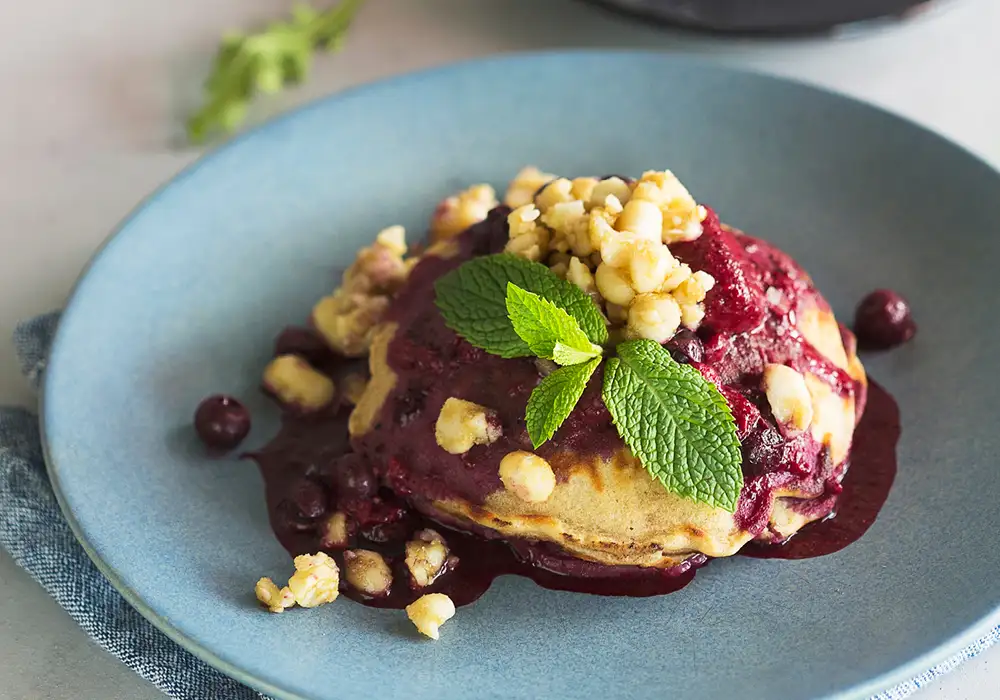 Gluten Free Pancakes with berry compote