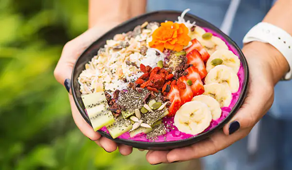 Dragon fruit bowl from the Raw Energy Menu